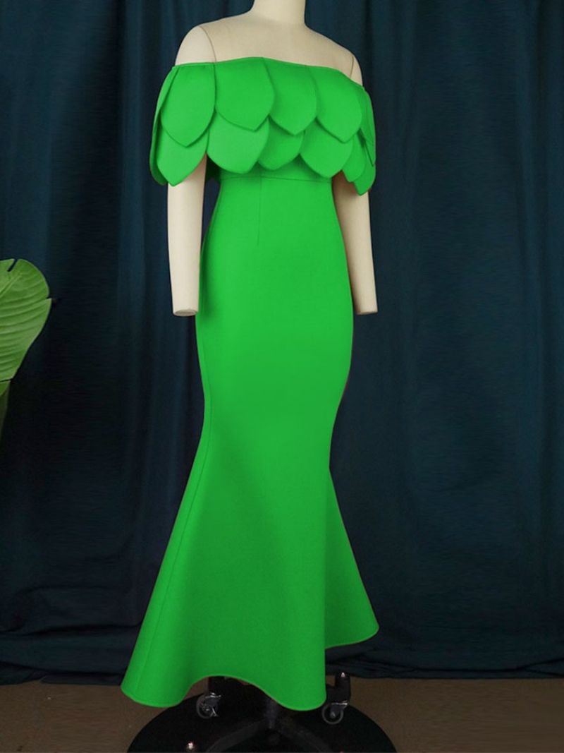 Μόδα Γοργόνα Φόρεμα Off Shoulder Μισό Μανίκι Στο Πάτωμα
