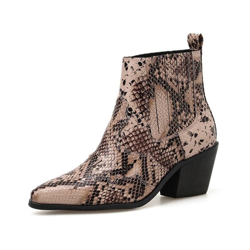 Μπλοκ χρώματος Chunky Heel Slip-On Γυναικεία Μποτάκια Serpentine
