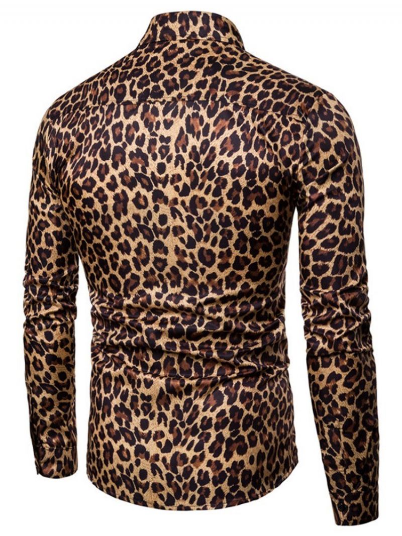Ανδρικά Casual Πουκάμισα Με Leopard Printed Lapel Slim