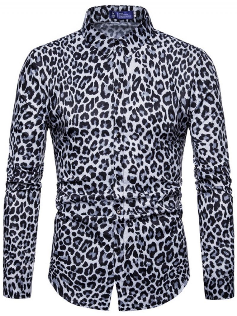 Ανδρικά Casual Πουκάμισα Με Leopard Printed Lapel Slim